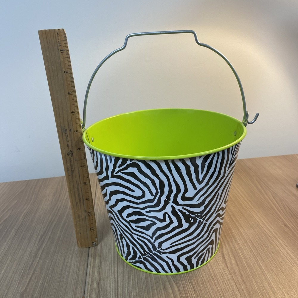 Waverly Brand Zebra Print Metal Bucket Ice Towel Bathroom Summer Decorative Pail - Picture 8 of 10